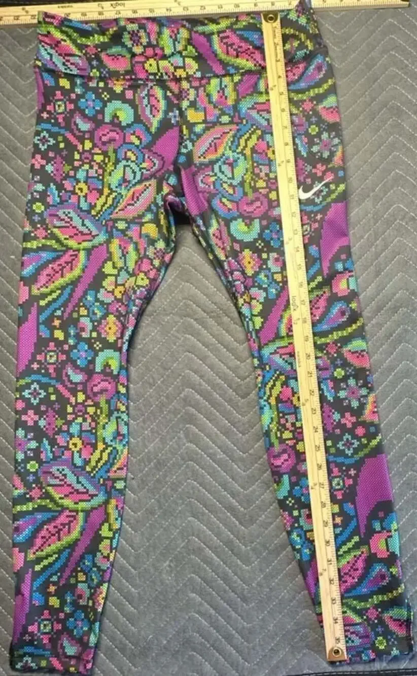 Nike Multicolor Floral Pixel Print Leggings - Pink, Green, Blue, Yellow